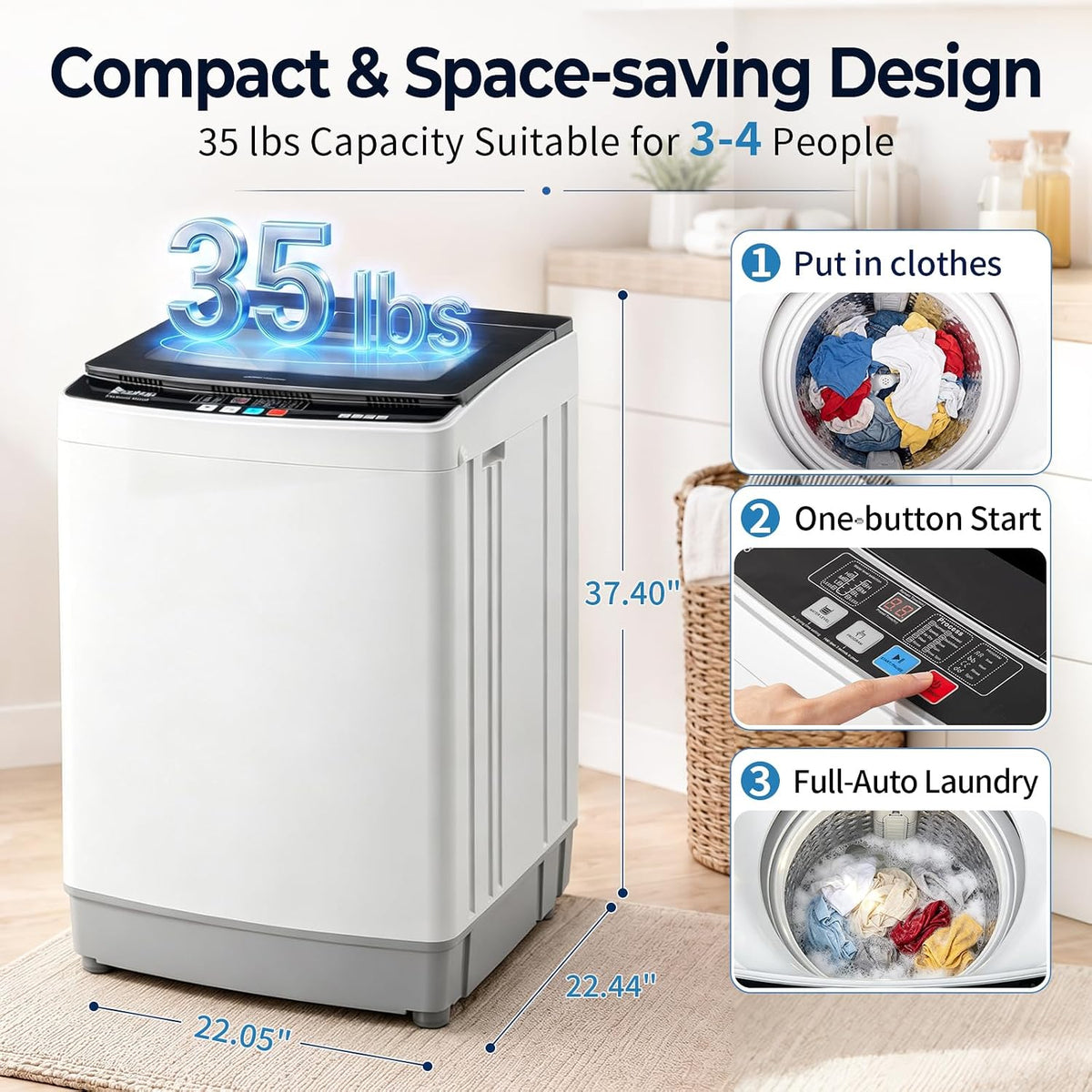 Winado 15.6LBS Full Automatic Portable Washing Machine with Drain Pump
