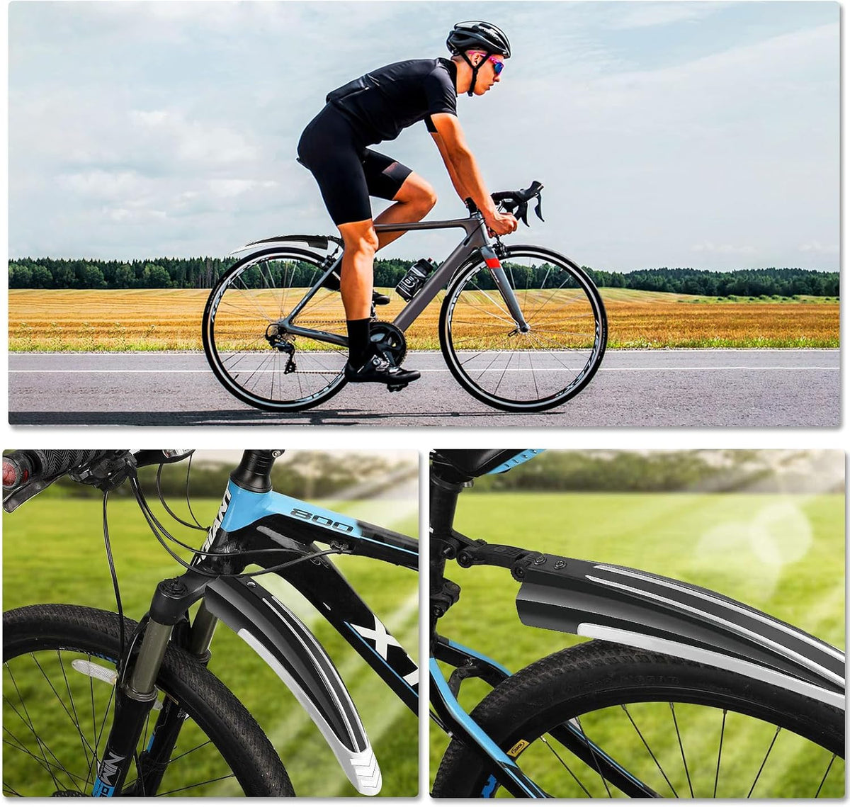 Bike Mudguard Set, Portable Adjustable Road Mountain Bike Bicycle Cycling Tires Front and Rear Mud Guard Fenders for MTB Mountain Road Bike