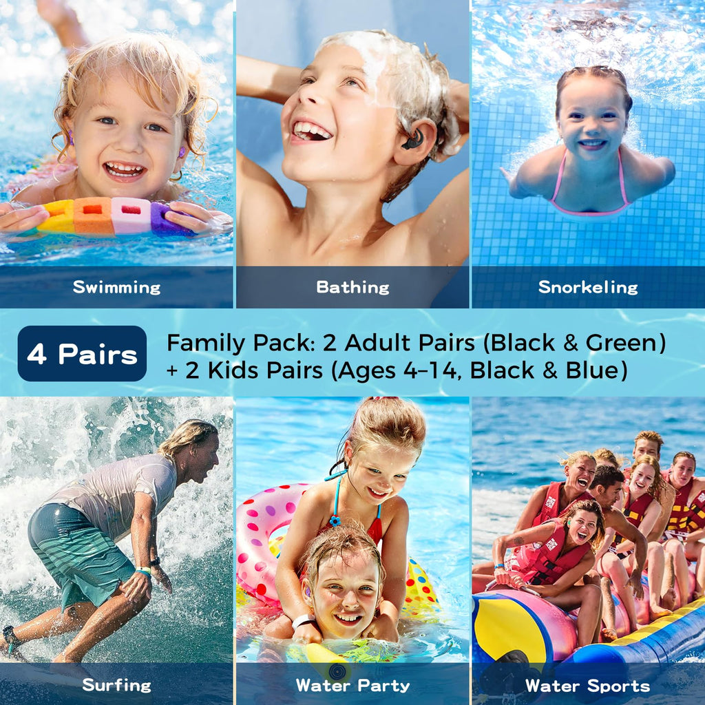 Swimming Ear Plugs for Kids,4 Pairs Reusable Silicone Ear Plugs Swimming