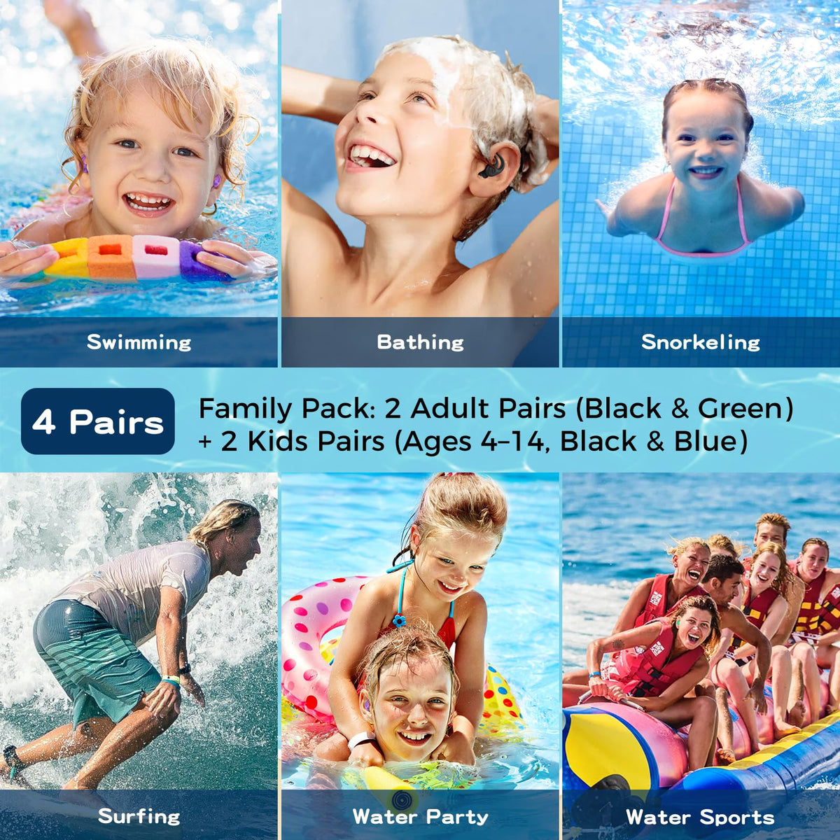 Swimming Ear Plugs for Kids,4 Pairs Reusable Silicone Ear Plugs Swimming