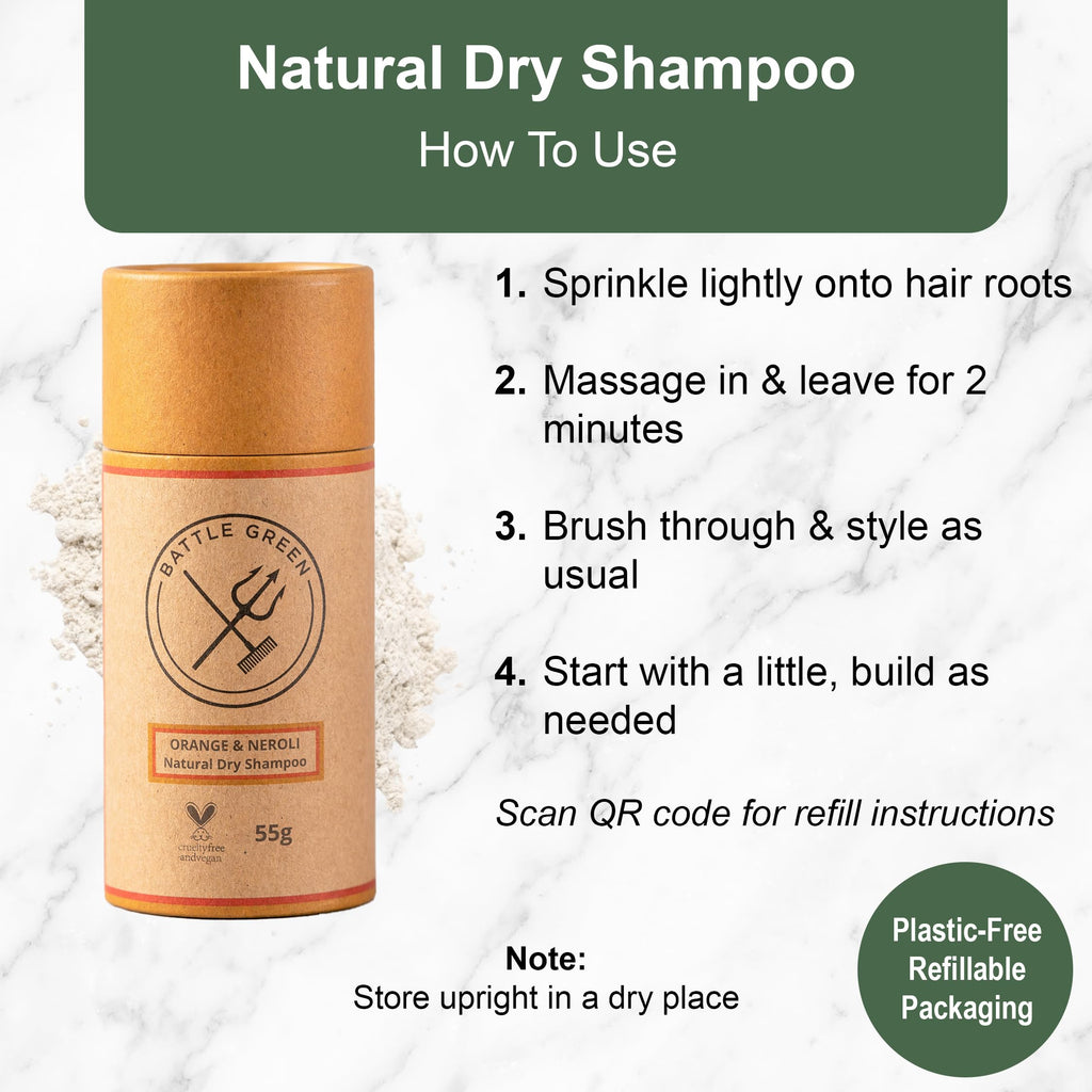 Battle Green Natural Dry Shampoo Powder 55g Tube (Mint and Tea Tree)