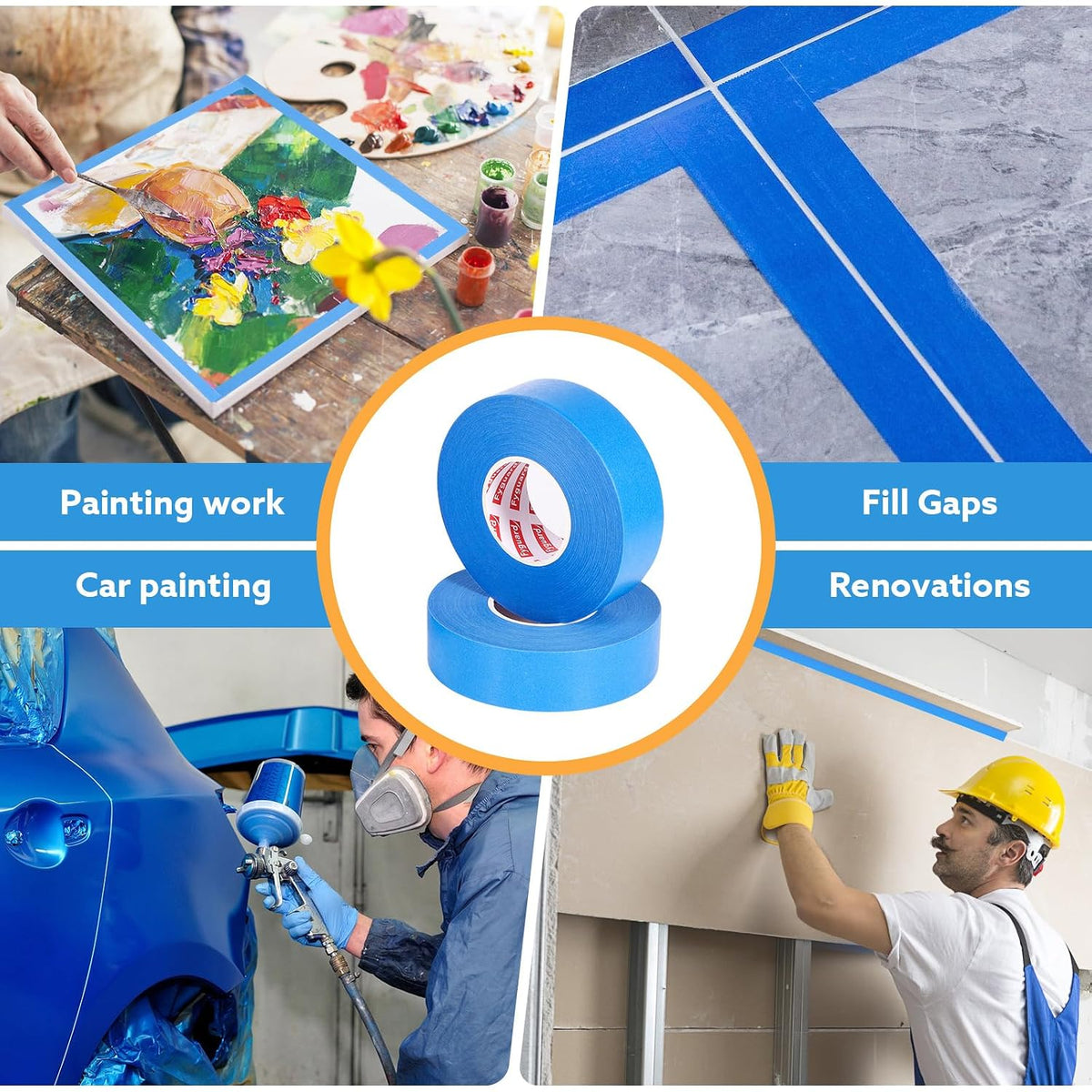5 Rolls Painters Tape Blue, 36mm x 50m, UV & Heat Resistant