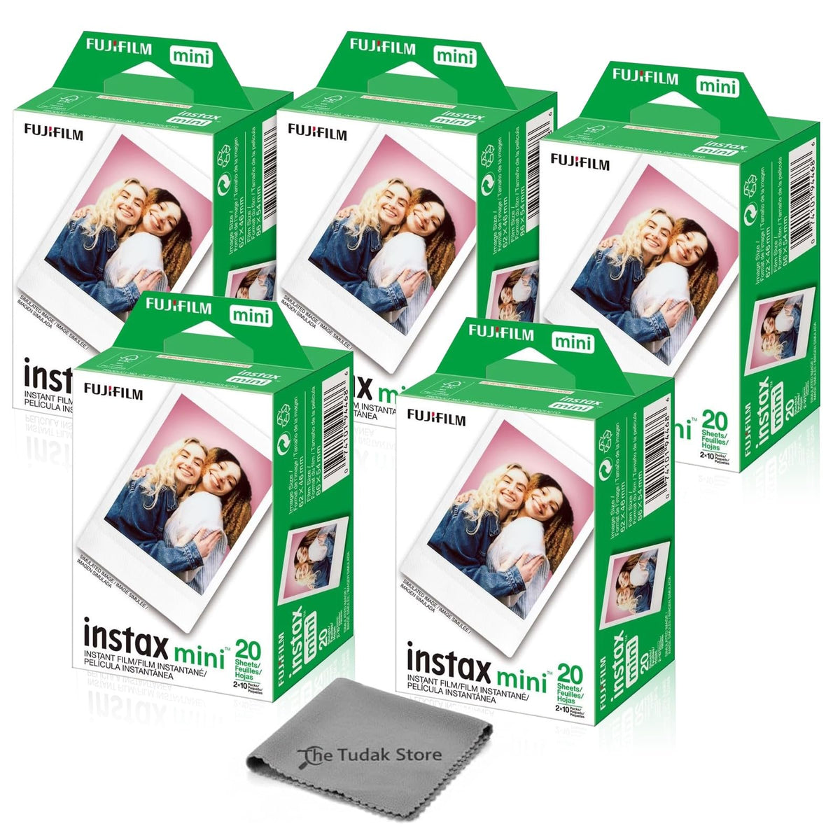 Fujifilm Instax Mini Instant Film, 20 Sheets – White Daylight ISO 800 for Instax Mini 13, 12, 11, 41 Cameras –Bundeld with The Tudak Store Microfiber Cleaning Cloth