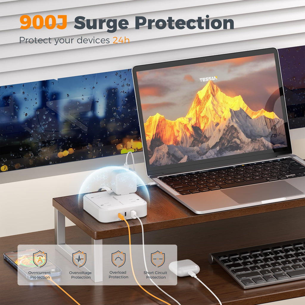 TESSAN PD 20W Surge Protector Extension Cord 5Ft, Flat Plug Power Strip