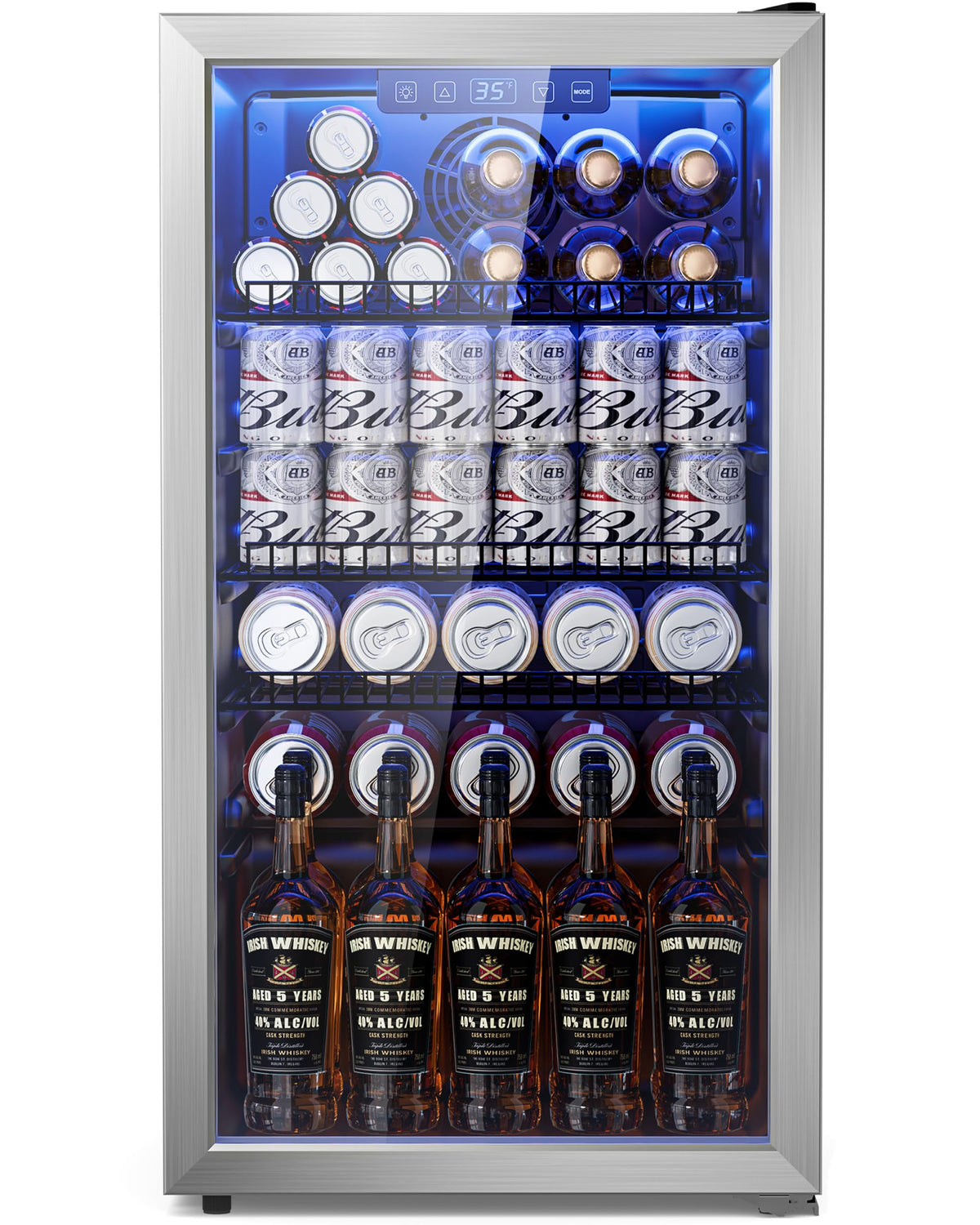 2.5 Cu.Ft Beverage Fridge, Glass Door Mini Fridge, Silver, 96 Can