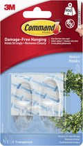 Command Medium Hooks, Clear, 2 Hooks and 4 Adhesive Strips