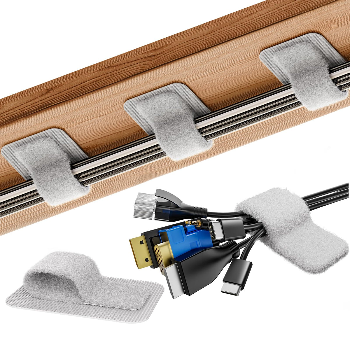 Cable Management Under Desk, Enhanced up to 15 Cord Organizer30 Pair