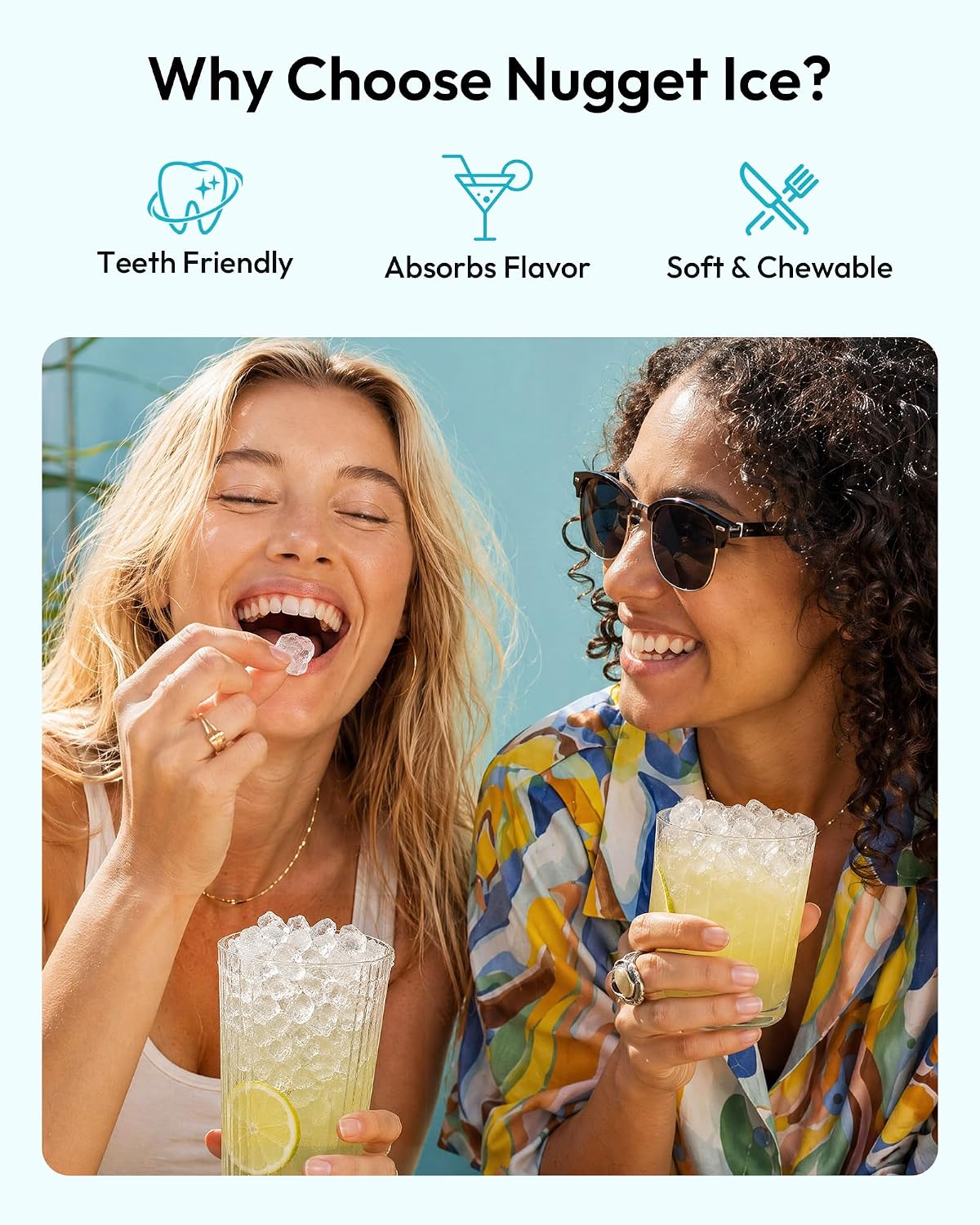 EUHOMY Nugget Ice Maker Countertop with Handle, Ready in 6 Mins, 34lbs Per Day, Removable Top Cover, Auto-Cleaning, Portable Sonic Ice Maker with Basket and Scoop, for Home/Party/RV/Camping (Black)