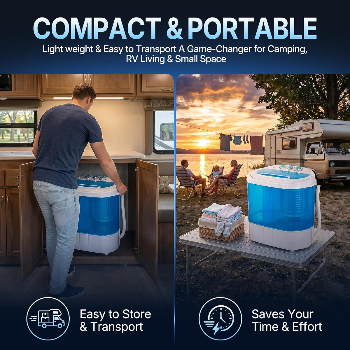 ZenStyle Portable Washer Compact Twin Tub 9.9 LB Mini Top Load Washing Machine Washer/Spinner w/ 6.57 FT Inlet Hose