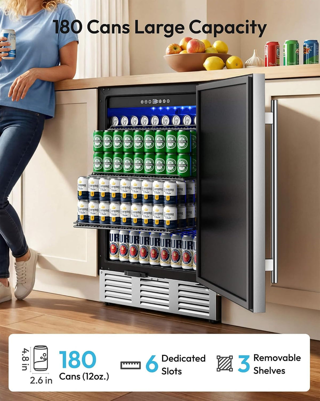 EUHOMY 24 Can Mini Fridge, 18L Beverage Refrigerator with Quiet Compressor