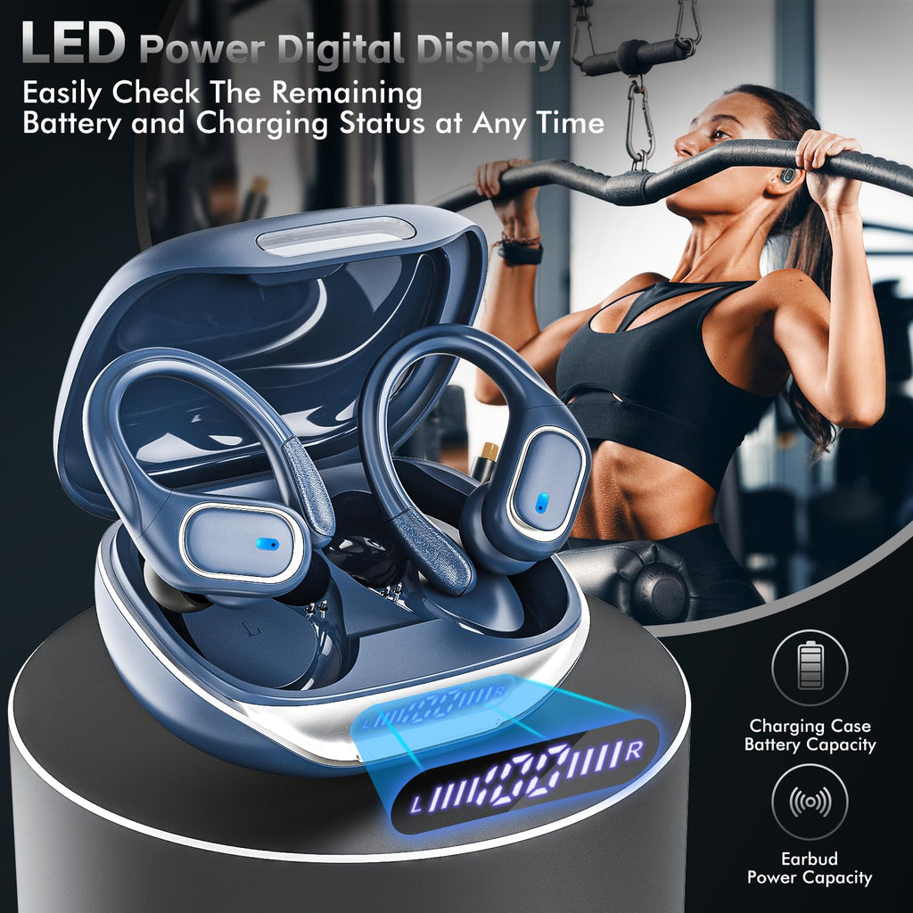 HAOYUYAN Wireless Earbuds, Sports Bluetooth Headphones, 80Hrs Playtime Ear Buds with LED Power Display, Noise Canceling Headset, IPX7 Waterproof Earphones for Workout/Running (Camel)