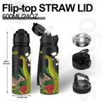GOPPUS 600ml/20oz Stainless Water Bottle with Straw Double Wall Insulated Bottles with Strap One Hand Open Vacuum Thermal Flask with Flip Top Lid Leakproof Keep Cold Drinks BPA Free