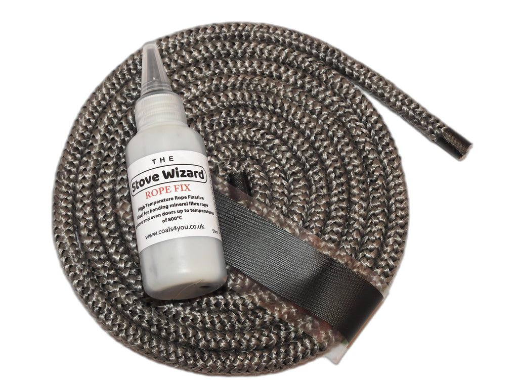Stove Rope Kit 10mm x 2.5m Black 50ml Glue 100mm Tape