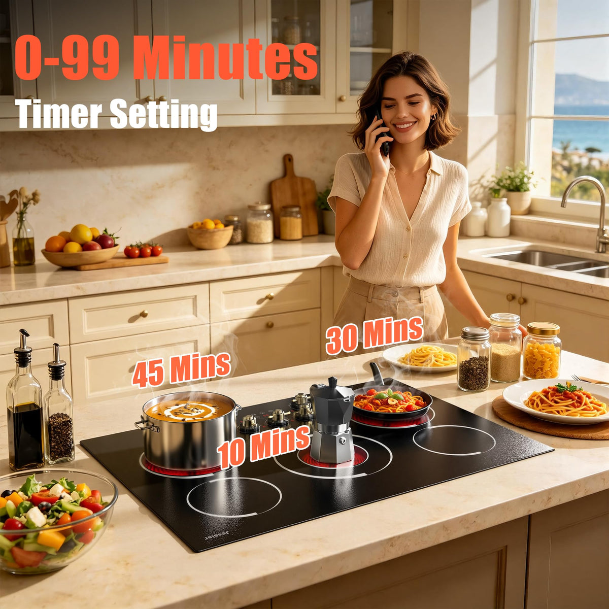 2 Burner Electric Cooktop 110V 2000W Countertop or Built-in