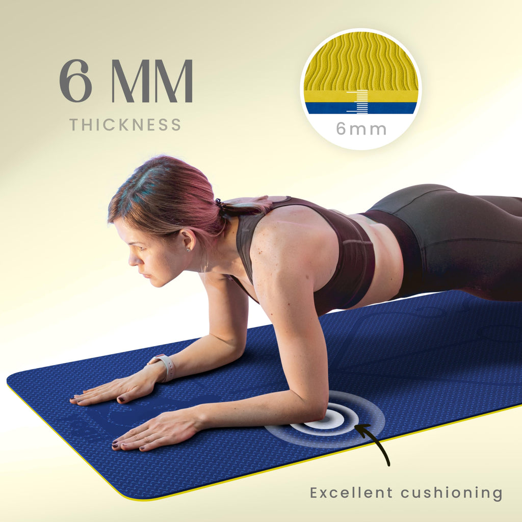 Yogii Yoga Mat - Non-Slip 6mm Thick TPE & Travel-friendly Yoga Mat - Perfect for Home & Gym Exercise Fitness & Pilates - With Laser Alignment Guides for Men & Women
