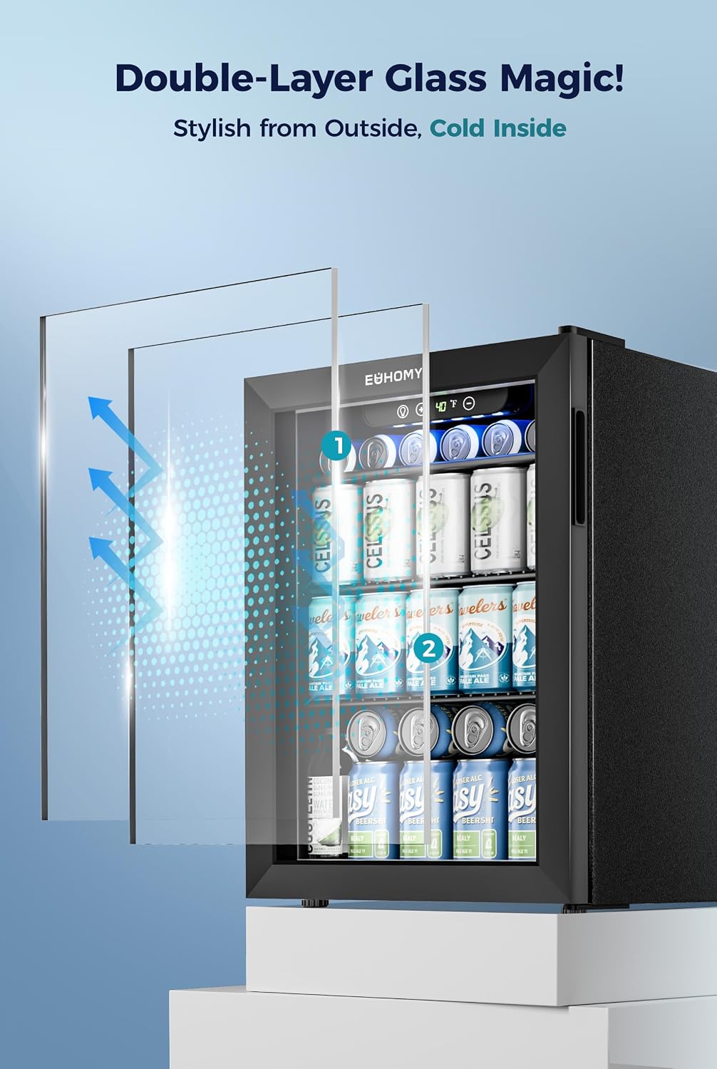 EUHOMY 24 Can Mini Fridge, 18L Beverage Refrigerator with Quiet Compressor