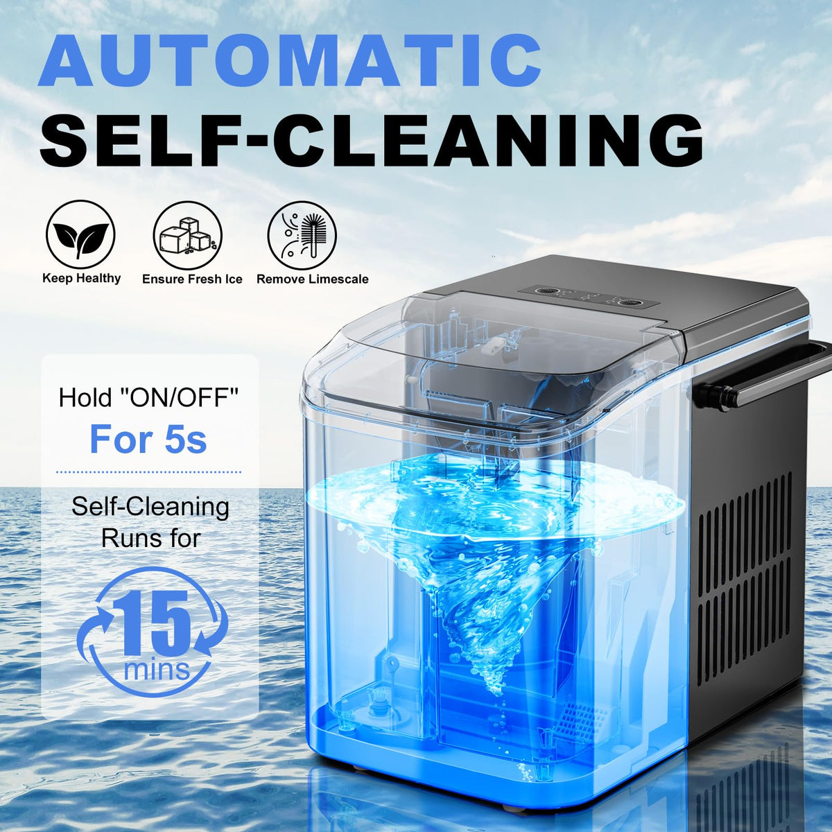 NEWBULIG Countertop Ice Maker Machine with Handle, Portable Ice Maker