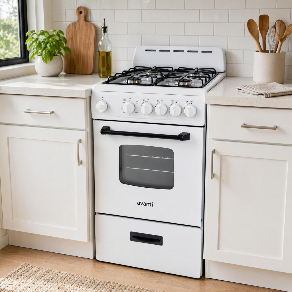 Avanti Compact Gas Range Oven, 4 Sealed Burners, 20-Inch, Stainless Steel