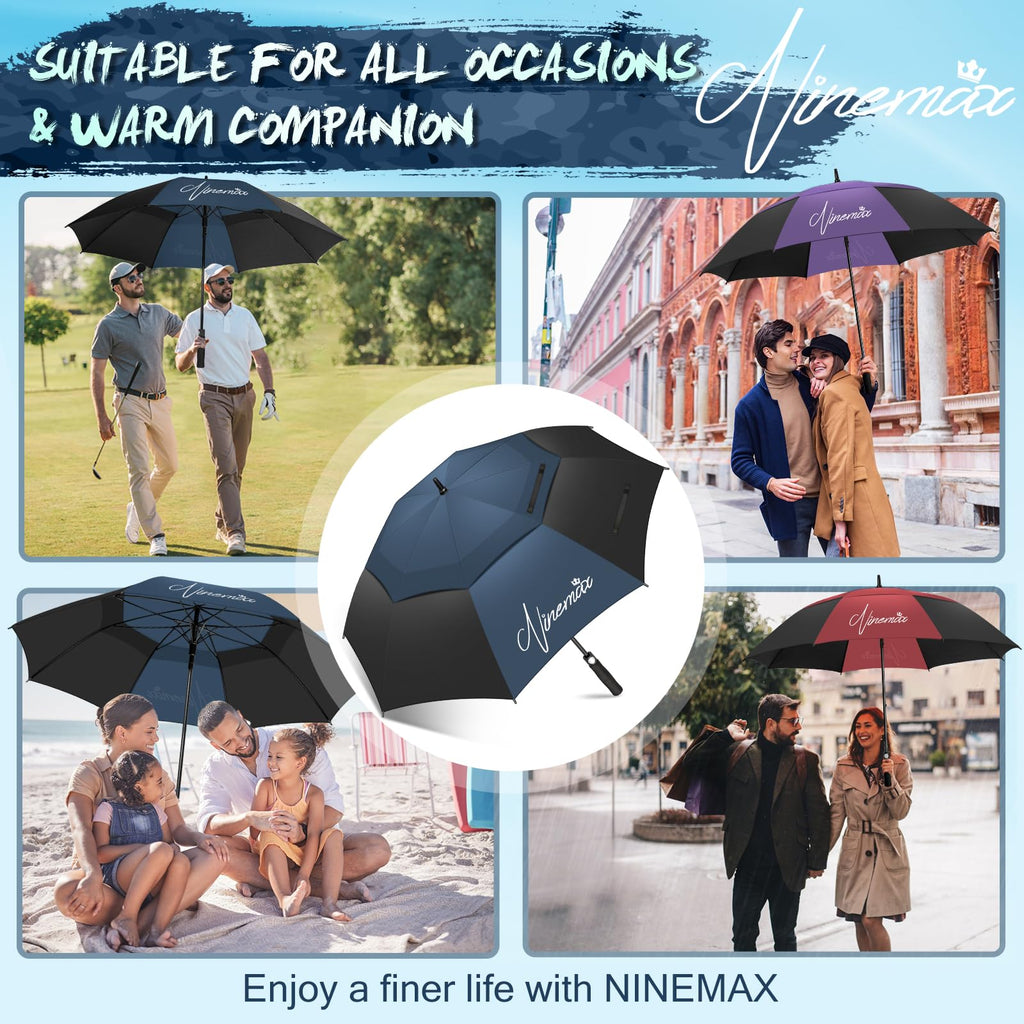 NINEMAX Large Golf Umbrella Windproof Strong 54/62/68 Inch,Extra Big Golf Umbrellas Automatic Open Double Canopy for Gents Women