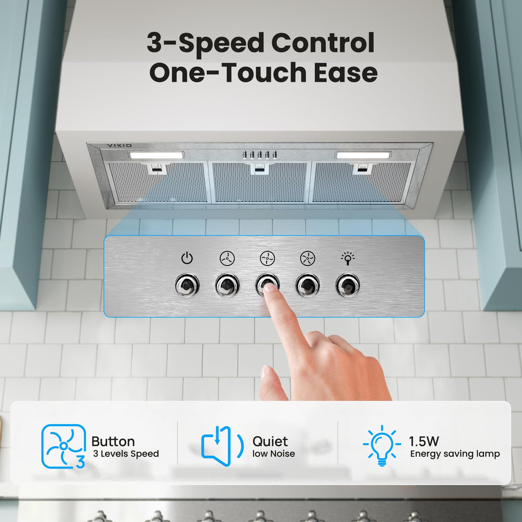 VIKIO HOME 30 Inch Range Hood Insert, 980 CFM, Dual-Intake, Gesture & Touch