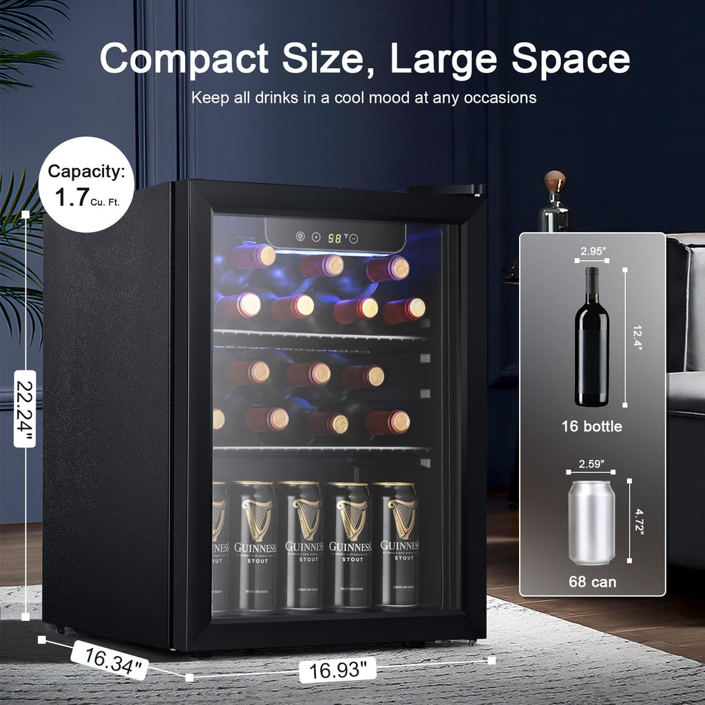 Antarctic Star 12 Bottle 48 Can Beverage Refrigerator Cooler - Mini Fridge Glass Door for Beer Soda Drinks or Wine,Freestanding Beverage Fridge for Home and Bar with Adjustable Shelving, 1.3 Cu. Ft.