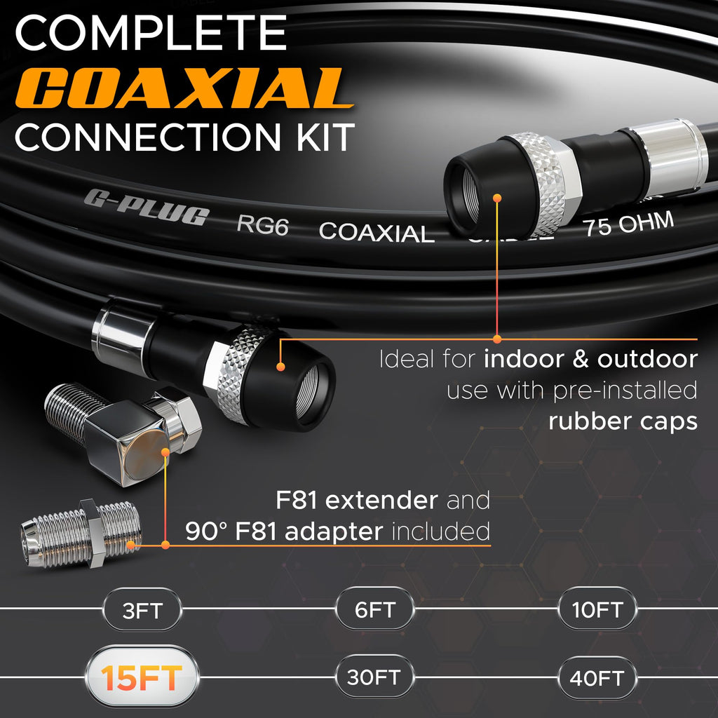 G-PLUG 40FT RG6 Coaxial Cable Extender - Coax Cable Cord, Triple Shielded