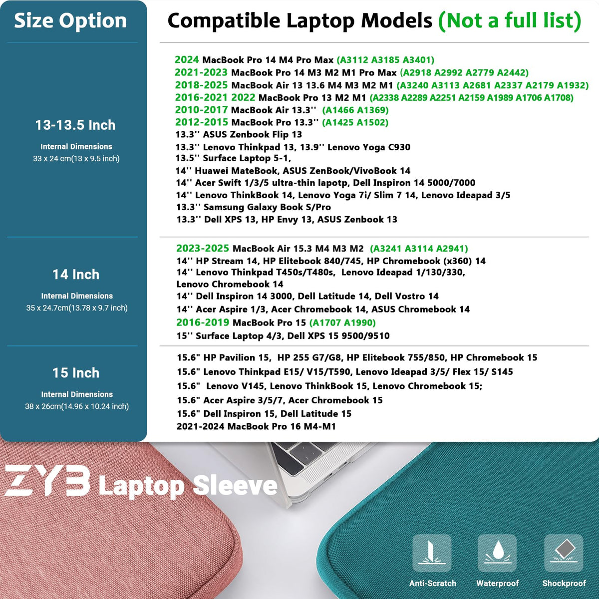 ZYB Laptop Sleeve 14 Inch, Waterproof Shockproof 14 Inch Laptop Case for 14" Notebook Lenovo Thinkpad IdeaPad, MacBook Air 15.3 2026-2023 M5 M4 M3 M2, 14" HP Dell Acer Chromebook Mac Pro 15-Black