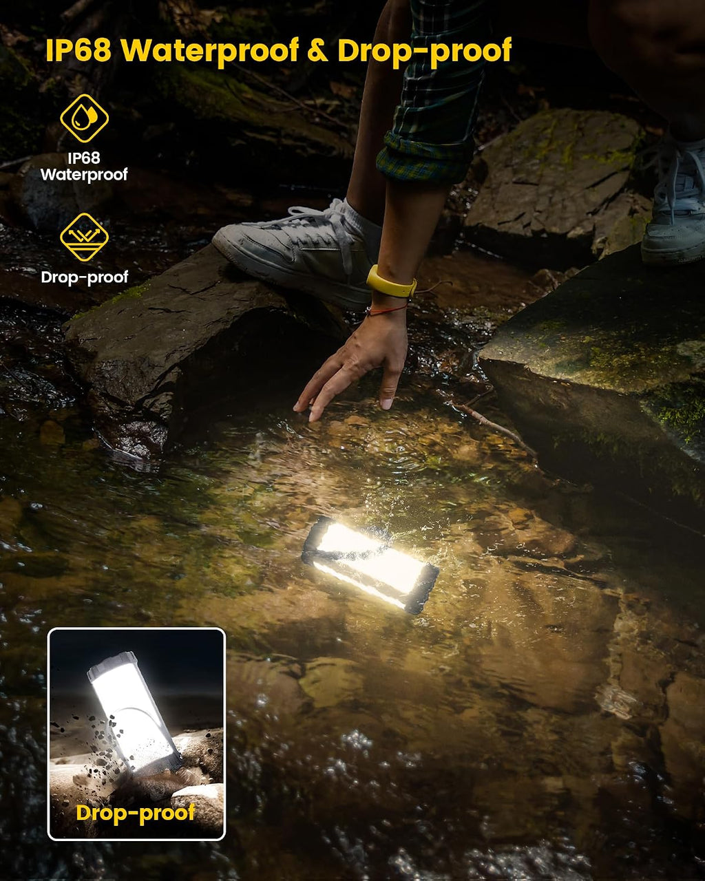 Glocusent Survival Camping Light, 1200LM Brightness Camping Lantern, 80Hrs Runtime & Rechargeable, IP68 Waterproof, 5 Levels & SOS, Compact Camping Lights for Tents, Hiking, Blackout, Hurricane