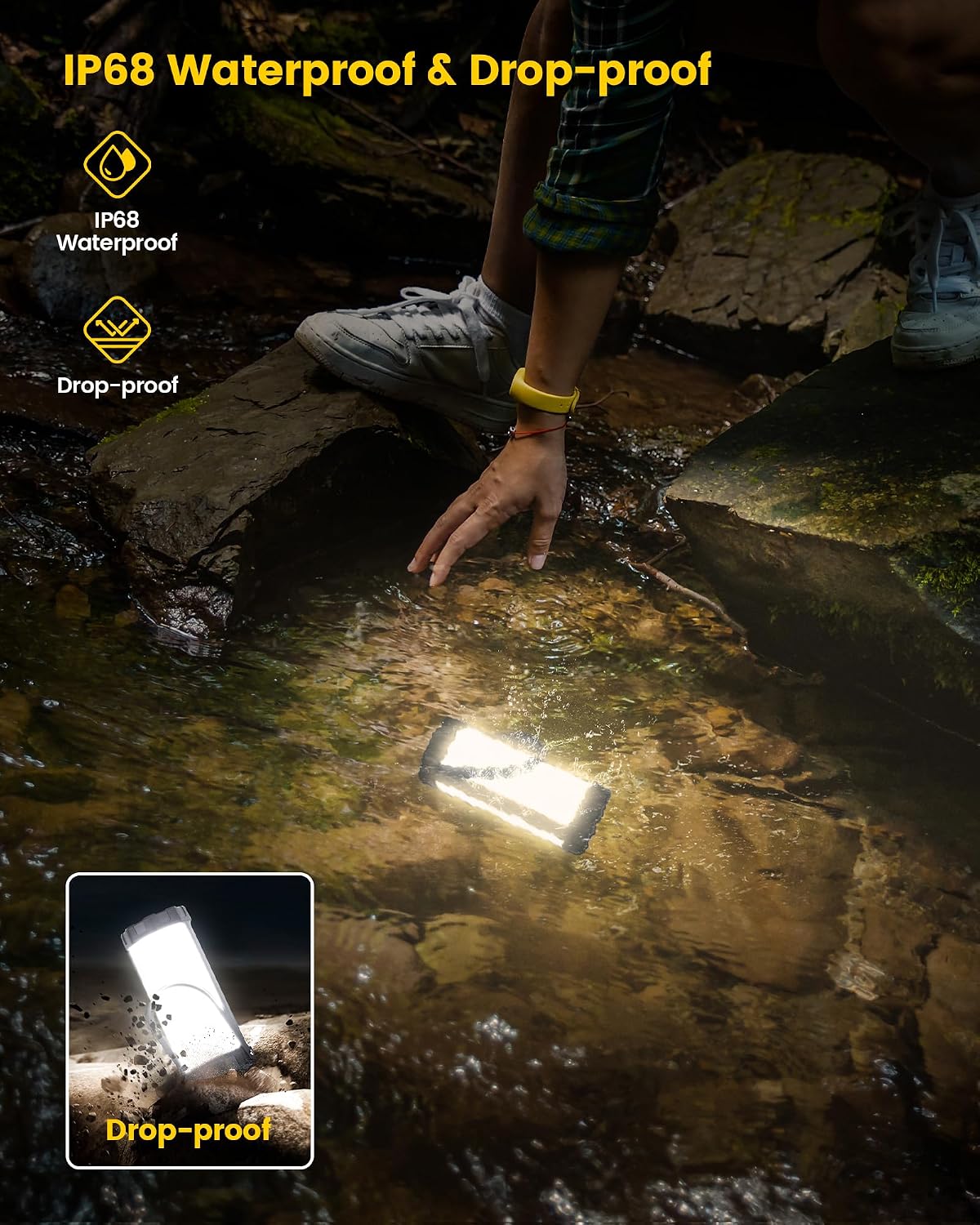 Glocusent Survival Camping Light, 1200LM Brightness Camping Lantern, 80Hrs Runtime & Rechargeable, IP68 Waterproof, 5 Levels & SOS, Compact Camping Lights for Tents, Hiking, Blackout, Hurricane