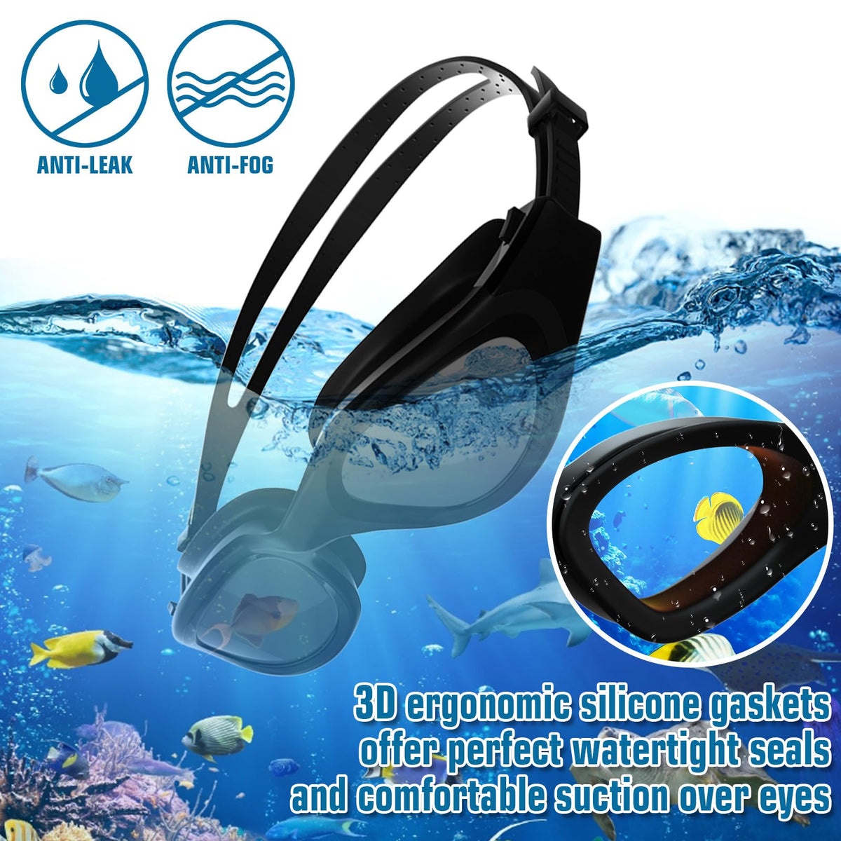 Winline Adult Swimming Goggles,Open Water Goggles Swimming Anti Fog UV Protection No Leakage Clear Vision Easy to Adjust for Adults Men Women Teenagers