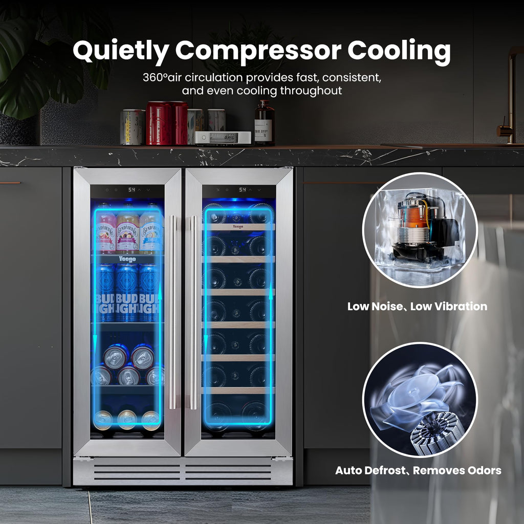 Yeego Beverage Refrigerator - 24 inch 180 Cans Beer Cooler with Glass Door