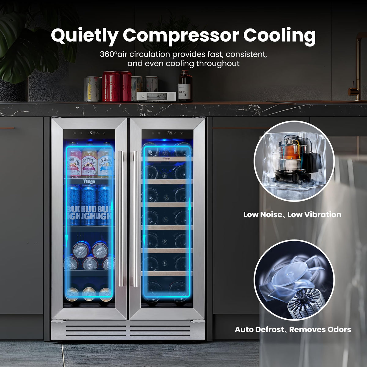 Yeego Beverage Refrigerator - 24 inch 180 Cans Beer Cooler with Glass Door