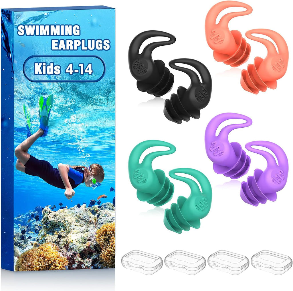 Swimming Ear Plugs for Kids,4 Pairs Reusable Silicone Ear Plugs Swimming