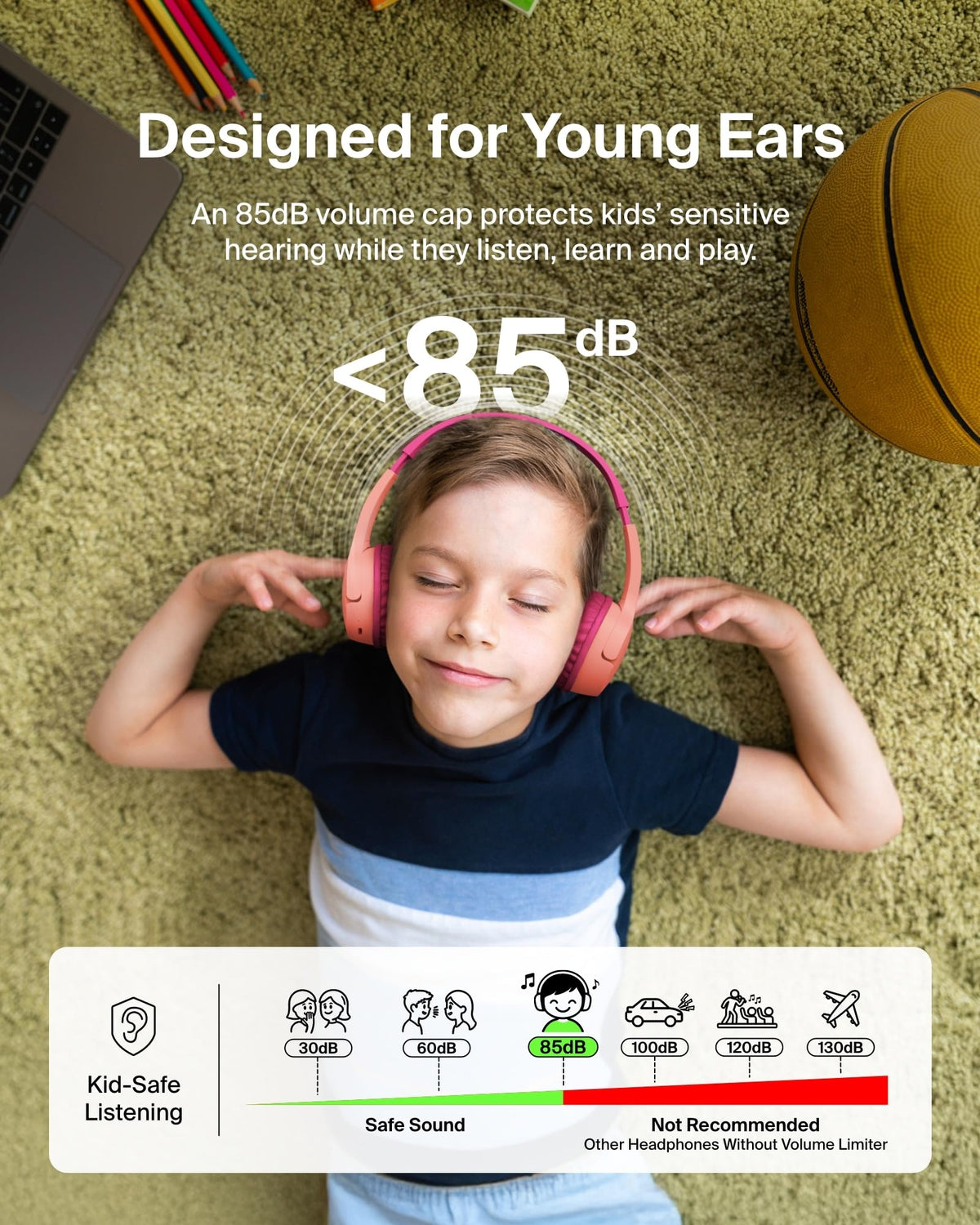 Belkin SoundForm Mini Kids Headphones, Wireless & Wired, 30H Playtime, Case