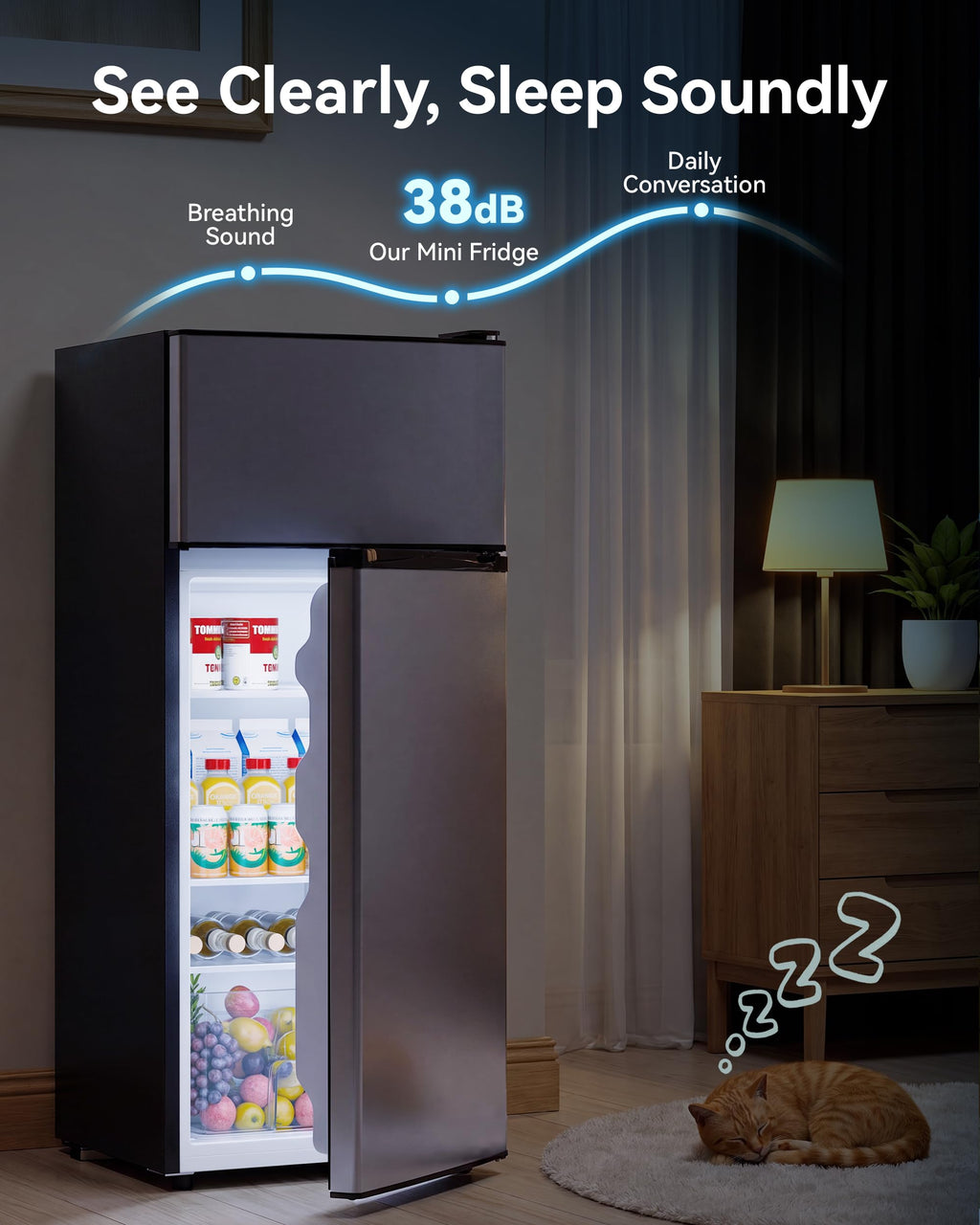 Manastin 4.5cf Mini Fridge for Dorm/Office Quiet 2-Door Adjustable