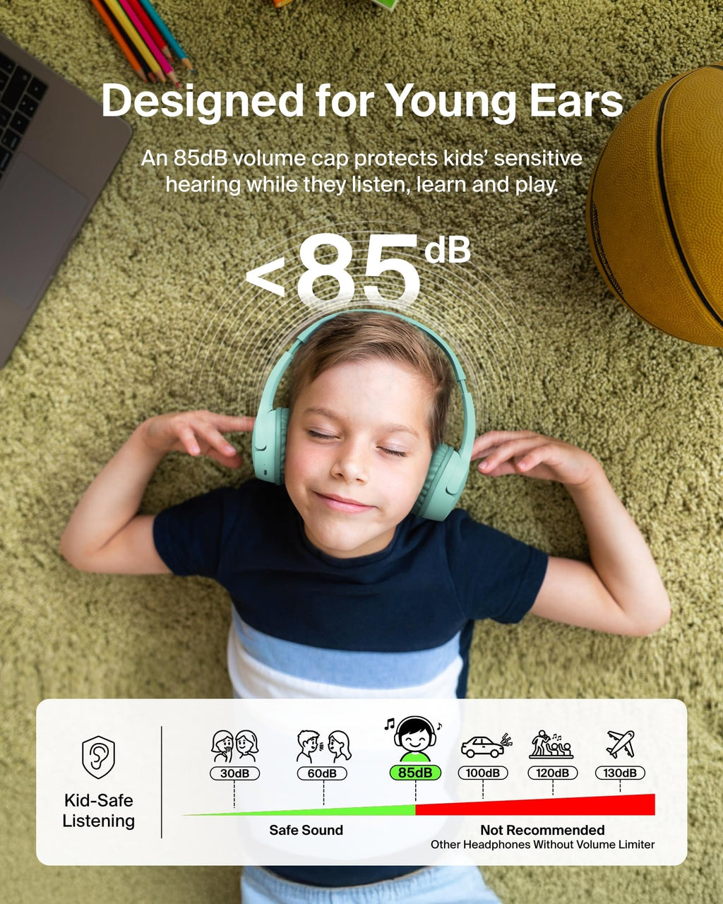 Belkin SoundForm Mini Kids Headphones, Wireless & Wired, 30H Playtime, Case