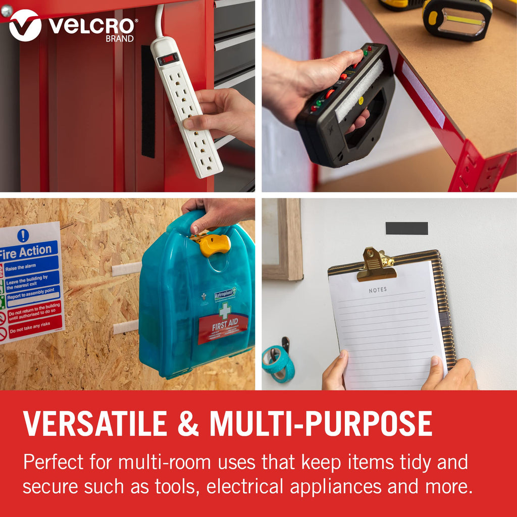 VELCRO Brand Stick On Tape Cut-to-Length Strong Hook & Loop Self Adhesive Sticky Tape Perfect for Room Décor & Home, Office, Garage Use Black 20mm x 50cm