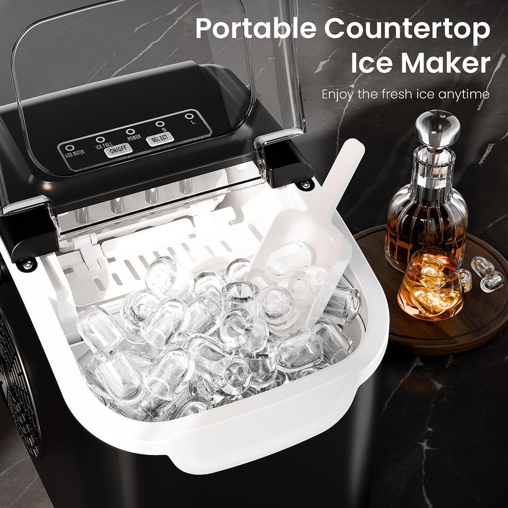 Electactic Portable Ice Maker Countertop,8 Bullet Ice in 6 Mins,2 Ice Size