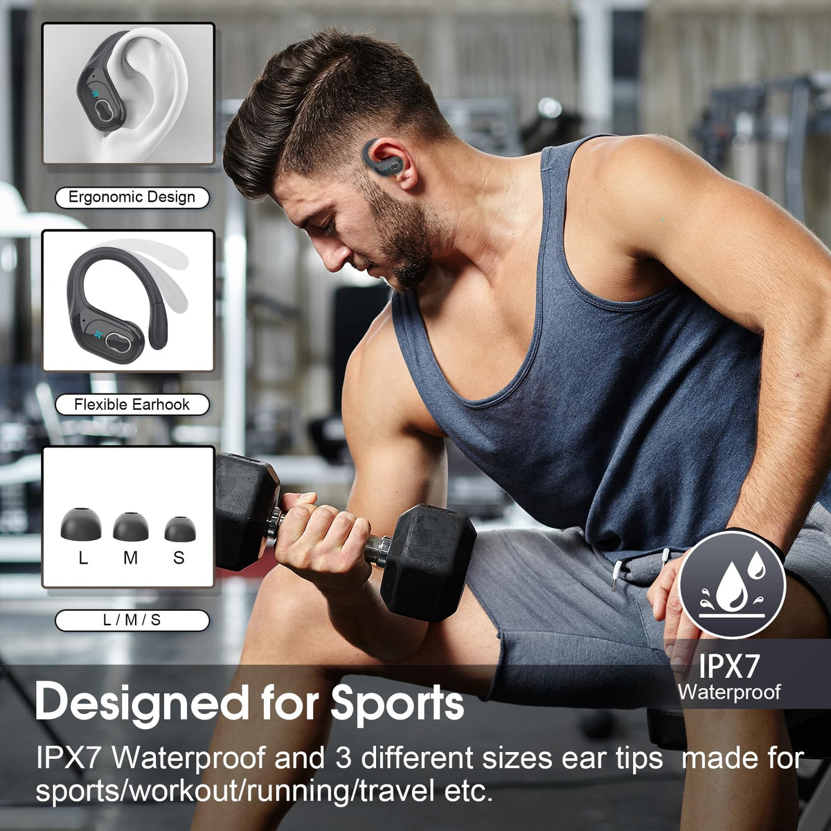 Aptkdoe Wireless Earbuds 75H Bluetooth 5.4 Sport Headphones with Earhooks