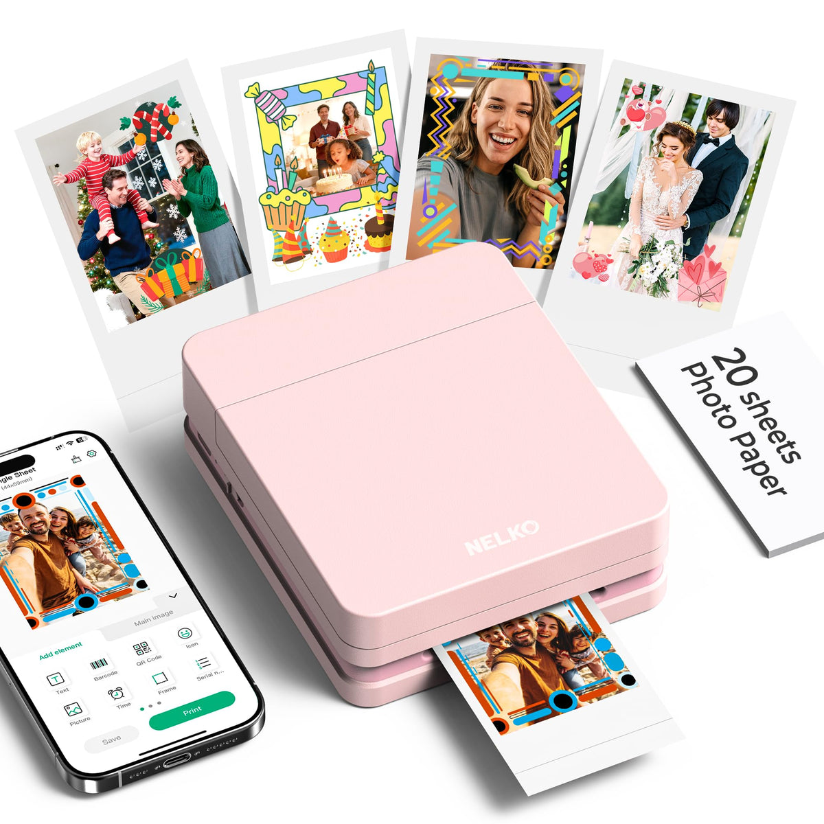 Nelko PP01 Photo Printer, 2x3 Portable Photo Printer, Mini Printer, Purple
