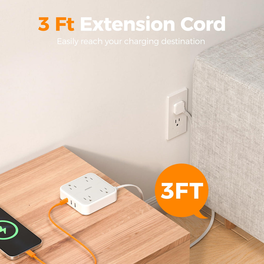 TESSAN PD 20W Surge Protector Extension Cord 5Ft, Flat Plug Power Strip
