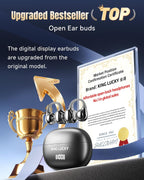 Kinglucky Clip-On Earbuds Gen 3, Open-Ear Wireless Bluetooth 6.0 Headphones with Mic, Secure Fit for Small Ears & Glasses Wearers, 50H Playtime, LED Digital Display, ENC, IPX5 Waterproof(Balck)