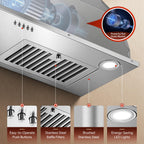 Range Hood Insert 30 inch,Stainless Steel Kitchen Vent Hood 600CFM,Built-in Kitchen Stove Hood w/Front Button Controls and Front LED Lights,Baffle Filters,Ducted/ductless Convertible Duct
