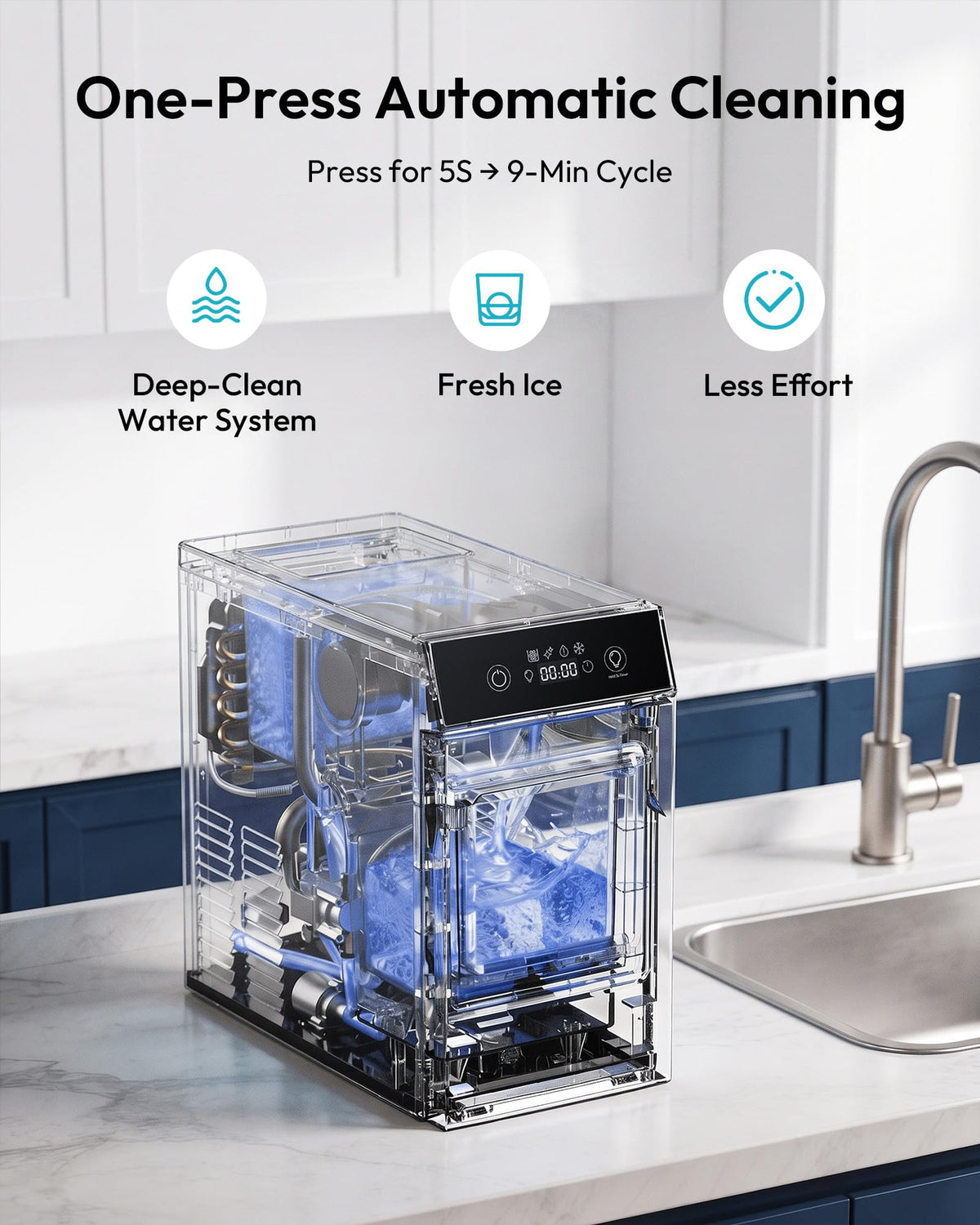 EUHOMY 2.4" Clear Ice Ball Maker Countertop, 2Pcs in 60Mins, 48Pcs/Day, Timer, Self-Cleaning Round Ice Cube Maker with Crystal Clear Ice, Sphere Ice Maker Machine for Whiskey & Bourbon