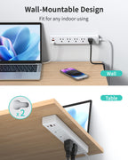 6FT Surge Protector Power Strip, 1700J, 5AC&1A2C, Flat Plug Extension Cord