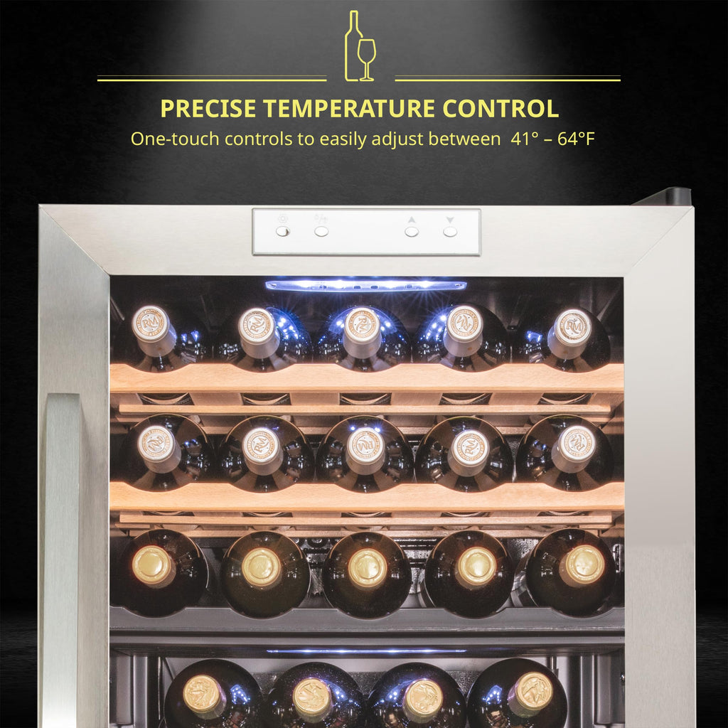 SCHMÉCKÉ 12 Bottle Compressor Wine Cooler Refrigerator w/Lock - Large Freestanding Wine Cellar For Red, White, Champagne or Sparkling Wine - 41f-64f Digital Temperature Control Fridge Stainless Steel