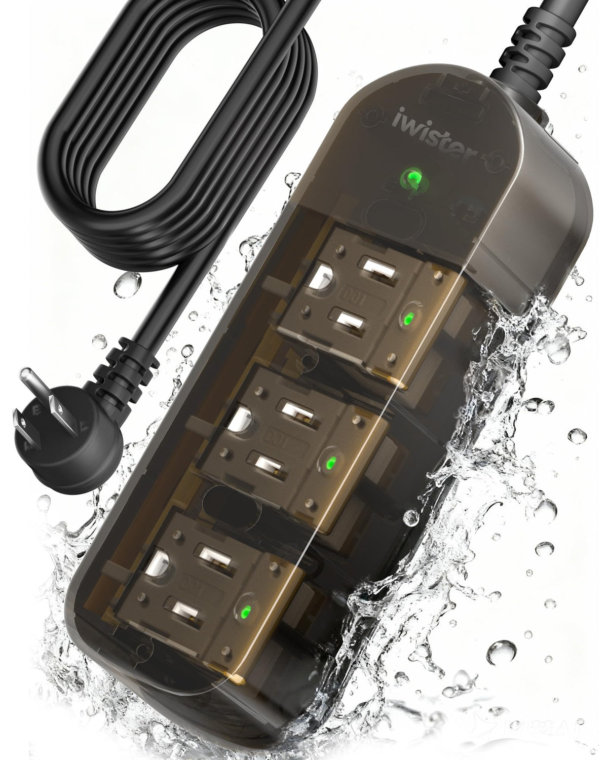 Outdoor Power Strip Weatherproof, 3 AC Outlets, 5FT Extension Cord