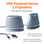 Amazon Basics PC Speakers for Desktop or Laptop, 3.5mm Aux, USB-Powered, Silver