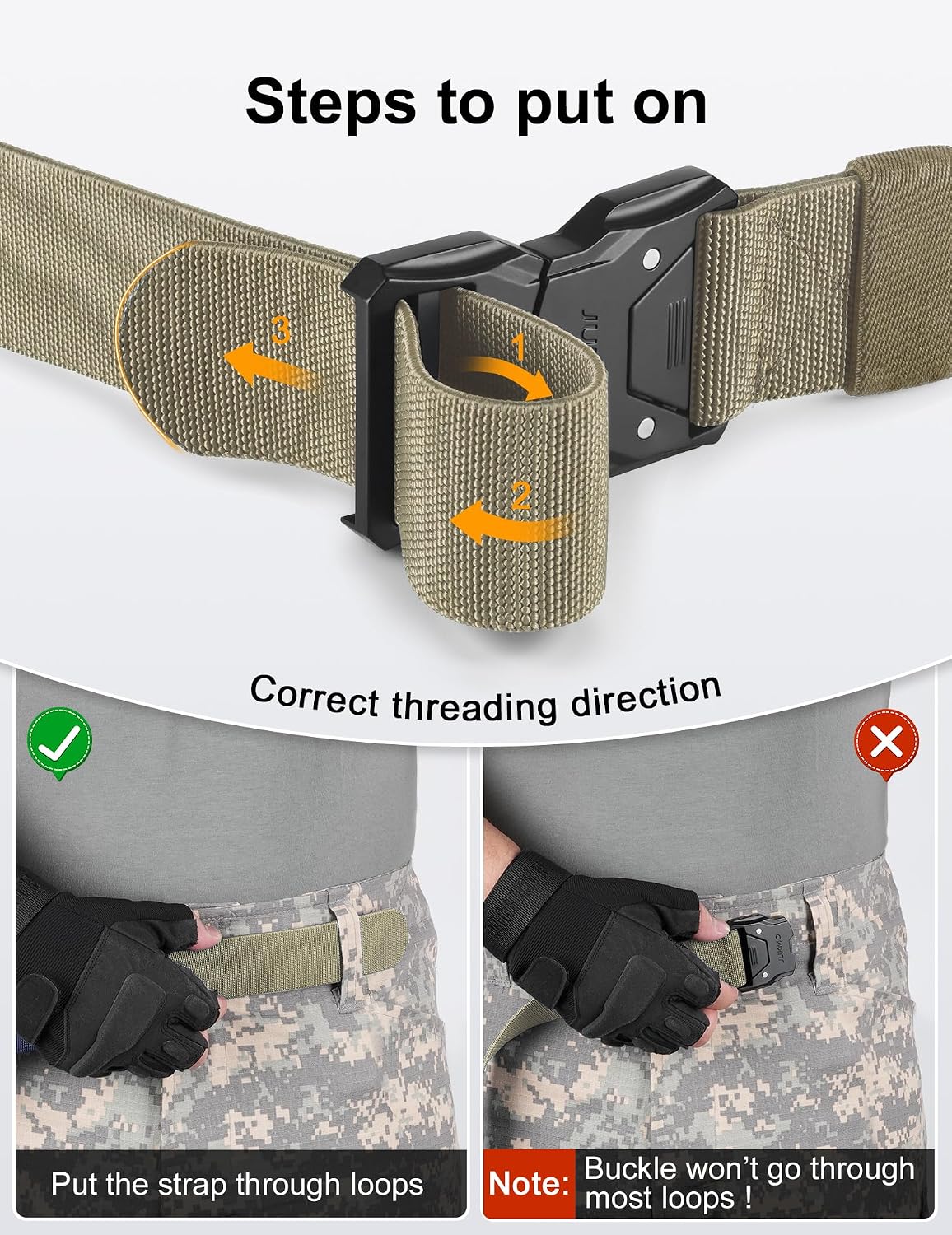 JUKMO Quick Release Tactical Belt, Military Work 1.5" Nylon Web Hiking Belt