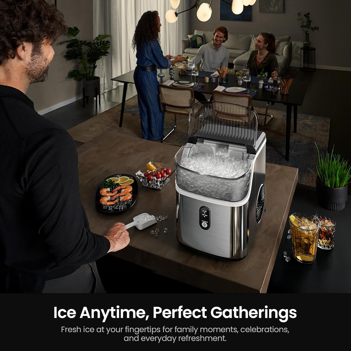 Kismile Nugget Ice Maker Countertop, 35 lbs/Day, Stainless Steel